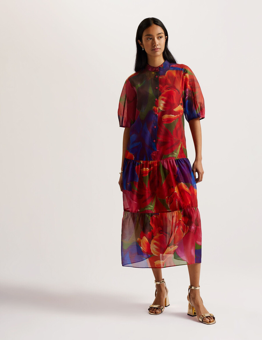 miru - organza tropical bloom midi-jurk