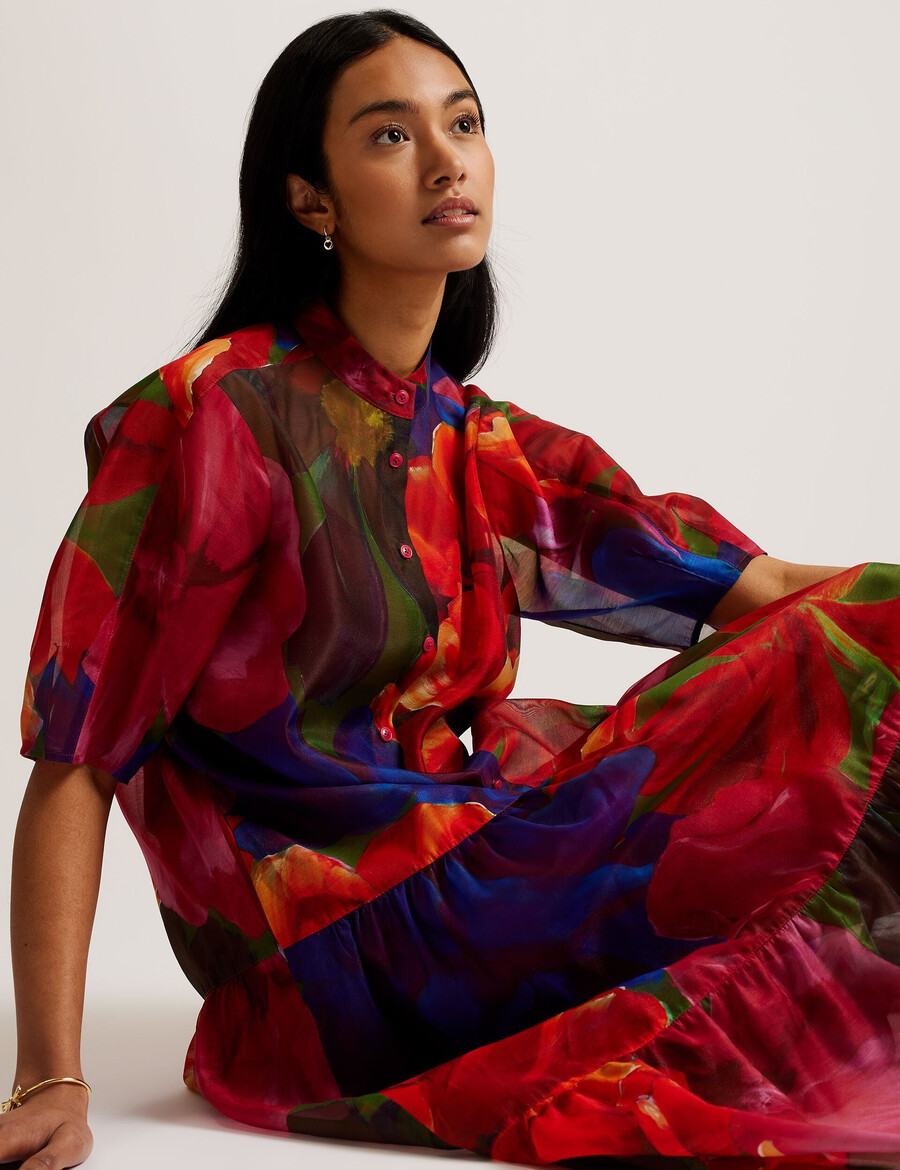 miru - organza tropical bloom midi-jurk