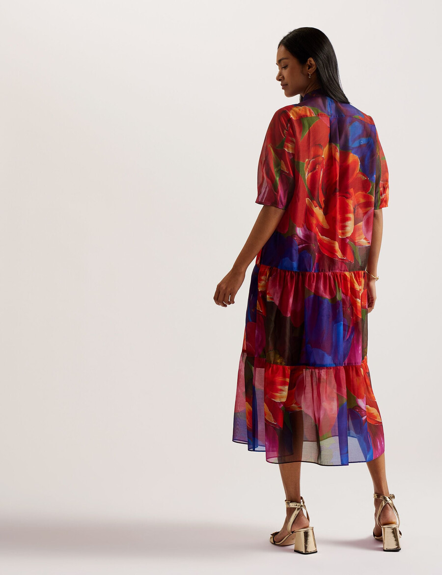 miru - organza tropical bloom midi-jurk
