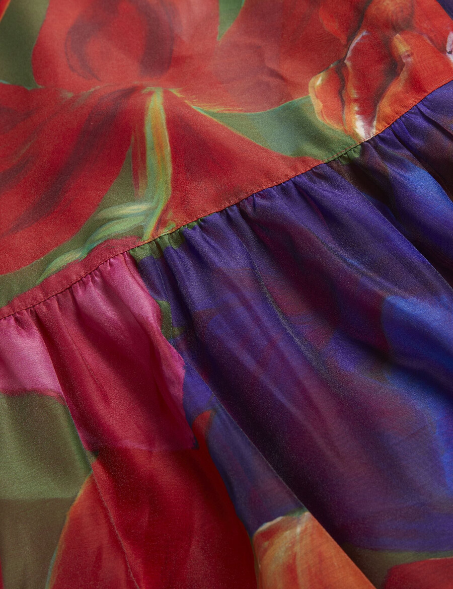miru - organza tropical bloom midi-jurk