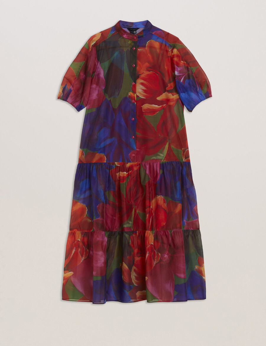 miru - organza tropical bloom midi-jurk