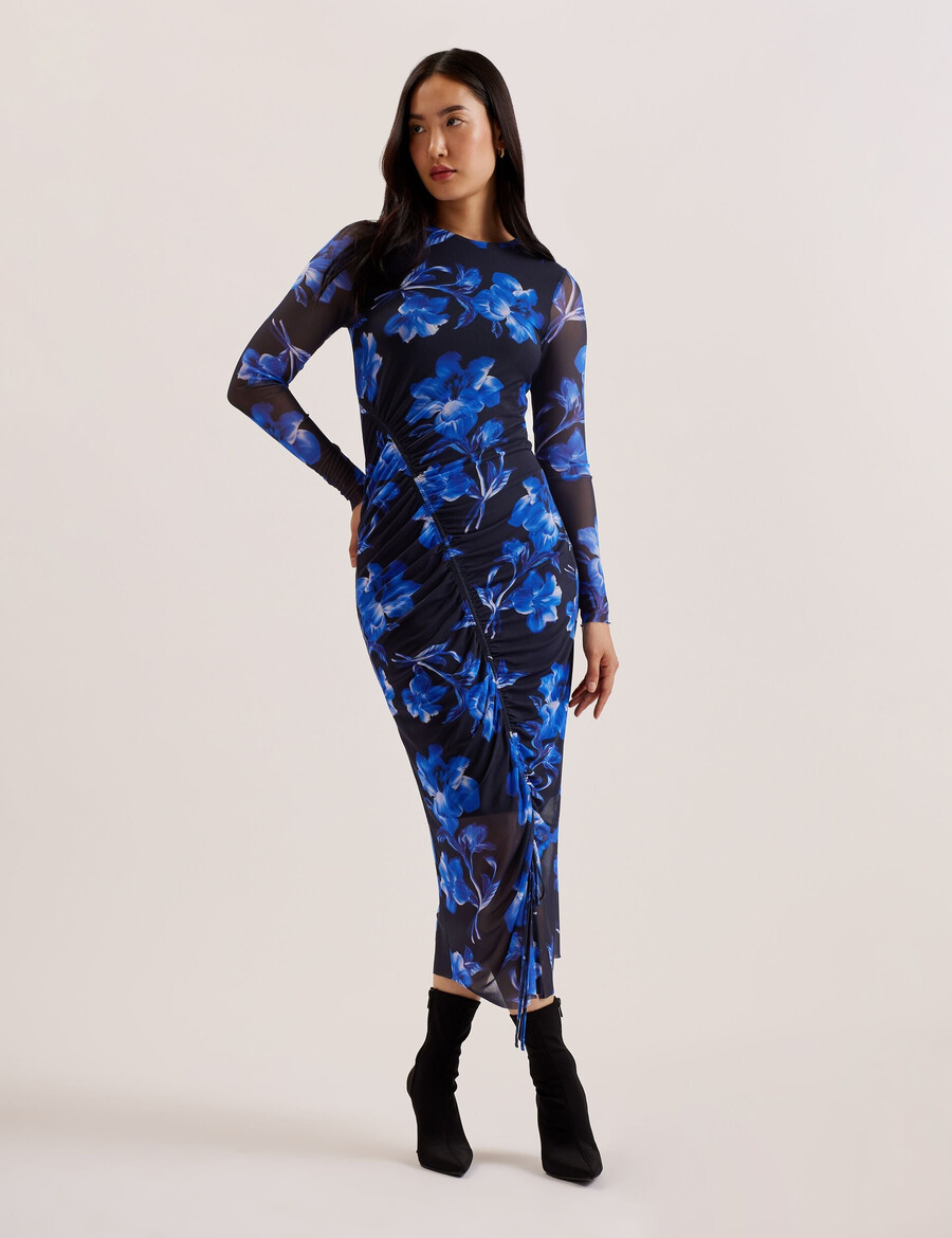 marliyy - nauwsluitende midi-jurk van mesh met bloemenprint