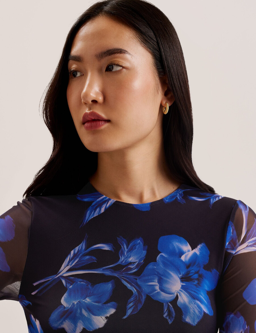 marliyy - nauwsluitende midi-jurk van mesh met bloemenprint