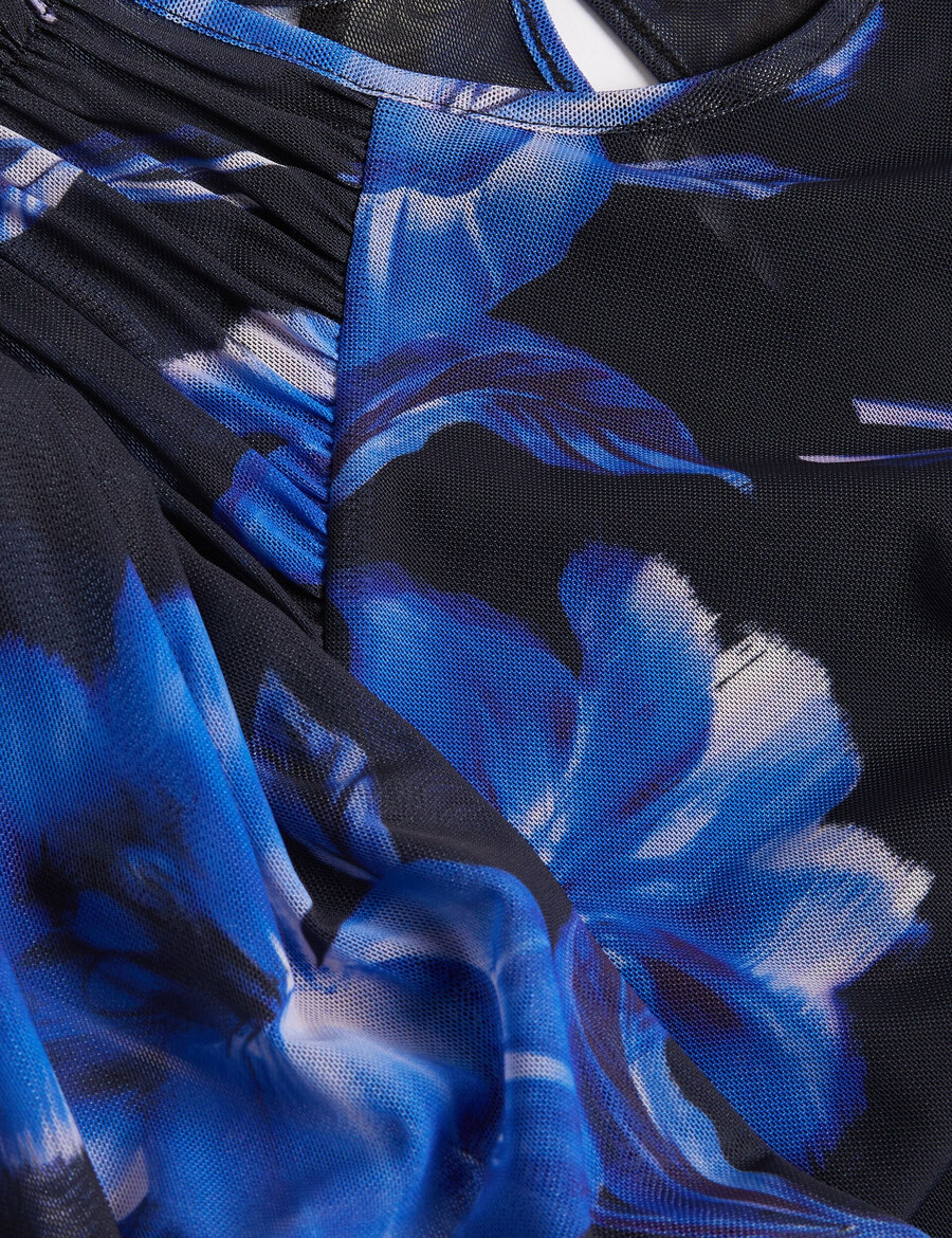 carmall - mini-jurk van mesh met bloemenprint en pofmouwen