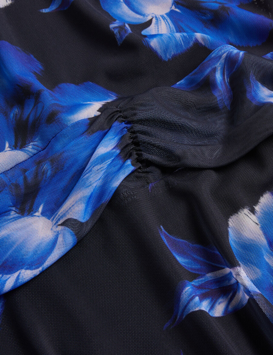 carmall - mini-jurk van mesh met bloemenprint en pofmouwen