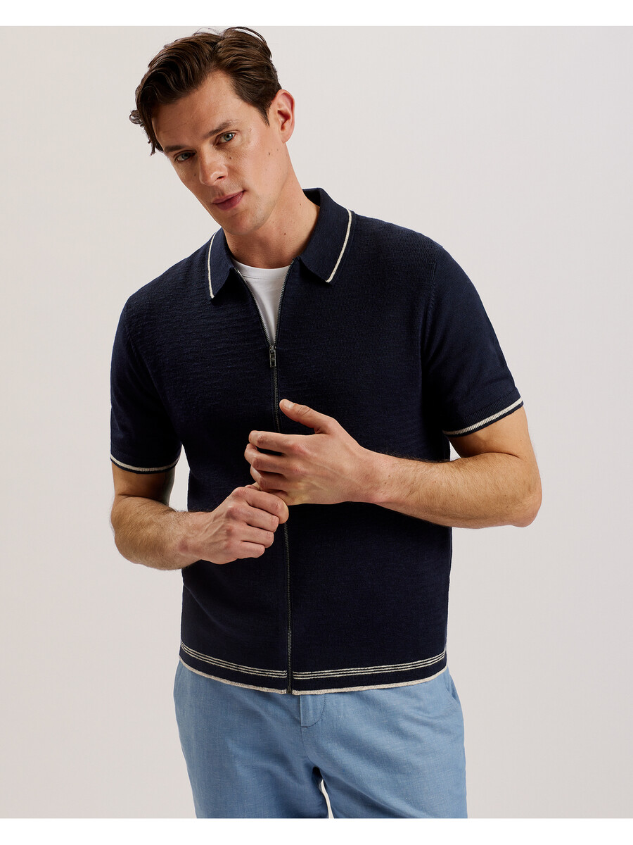 rojor - ss polo met ritssluiting en textuur aan de voorkant