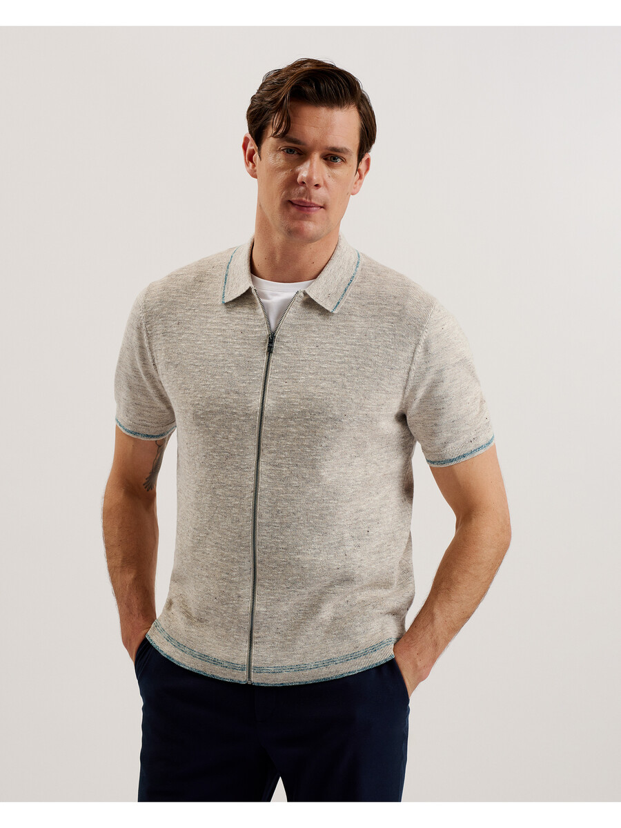 rojor - ss polo met ritssluiting en textuur aan de voorkant