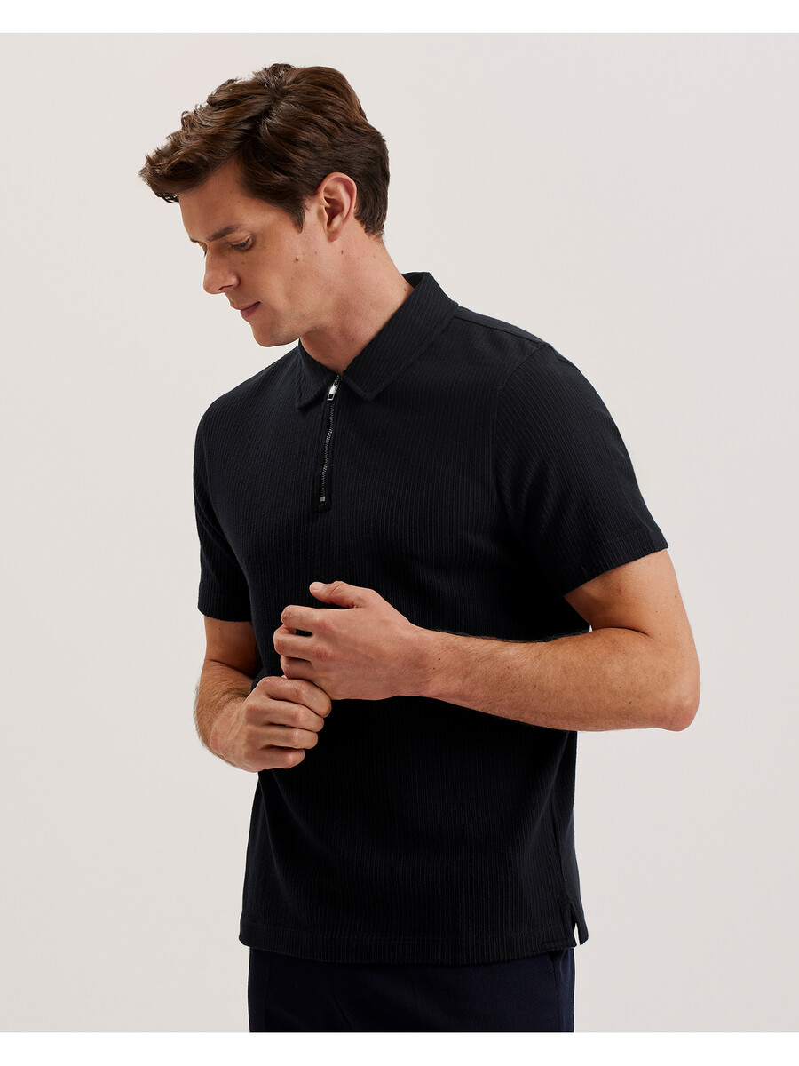 elgrave - polo shirt met ritssluiting en ribbels van katoen