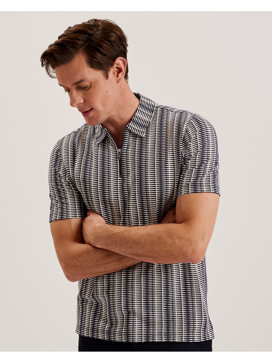 octon - polo shirt met geometrische strepen en ritssluiting in de nek