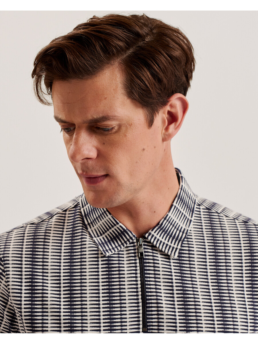 octon - polo shirt met geometrische strepen en ritssluiting in de nek