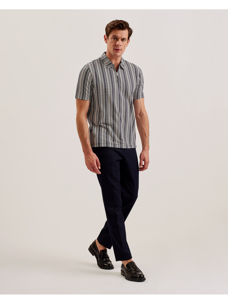 octon - polo shirt met geometrische strepen en ritssluiting in de nek