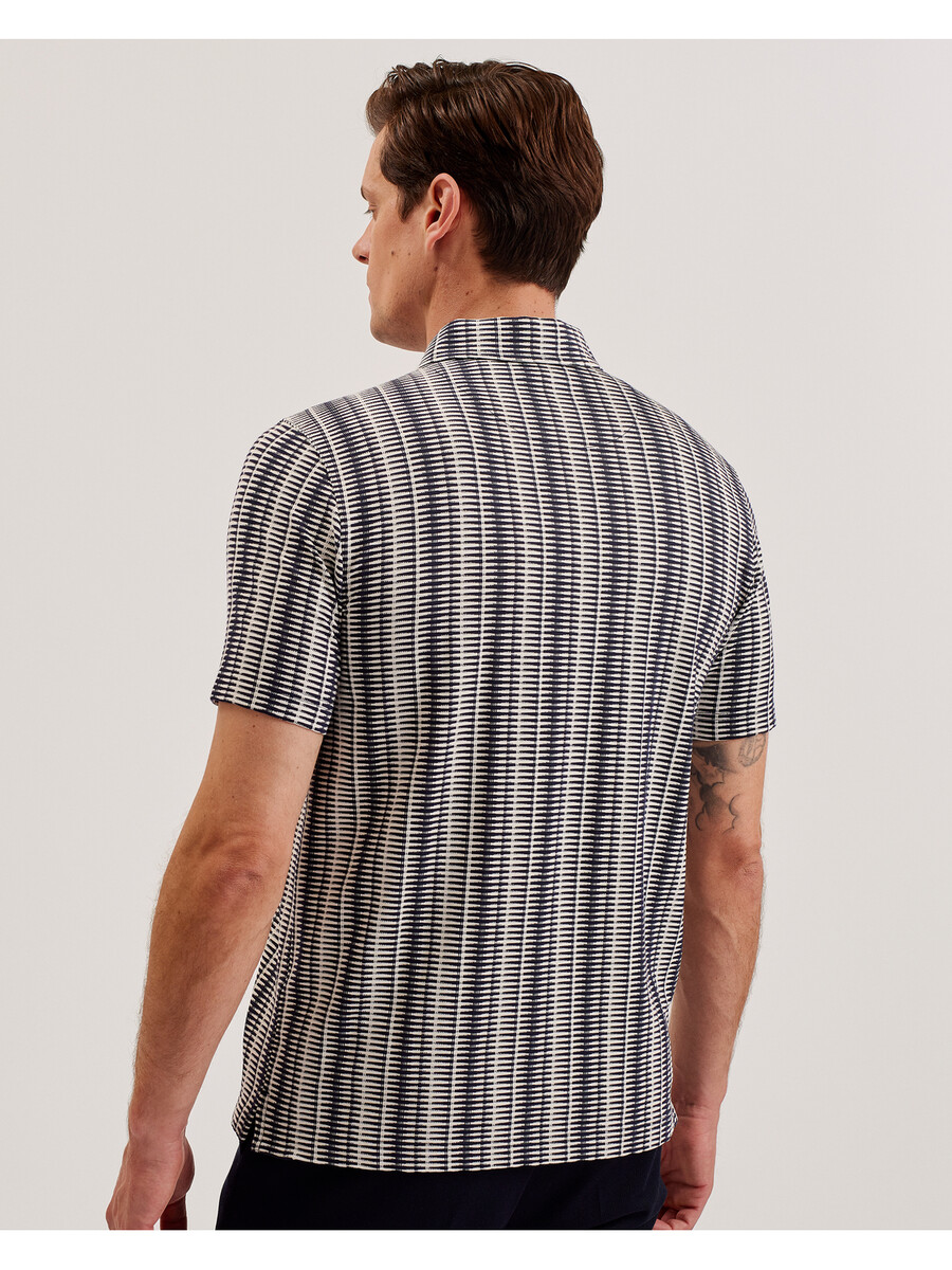octon - polo shirt met geometrische strepen en ritssluiting in de nek