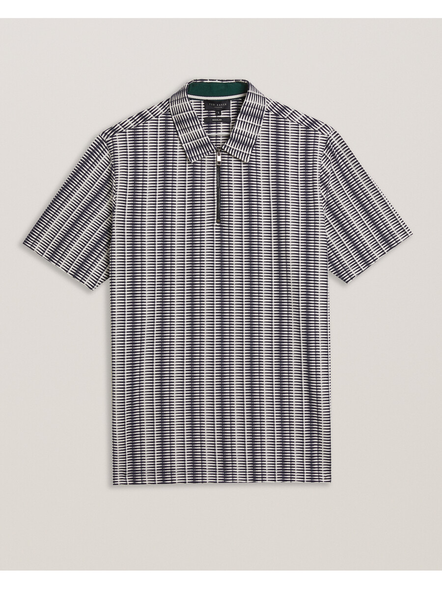 octon - polo shirt met geometrische strepen en ritssluiting in de nek